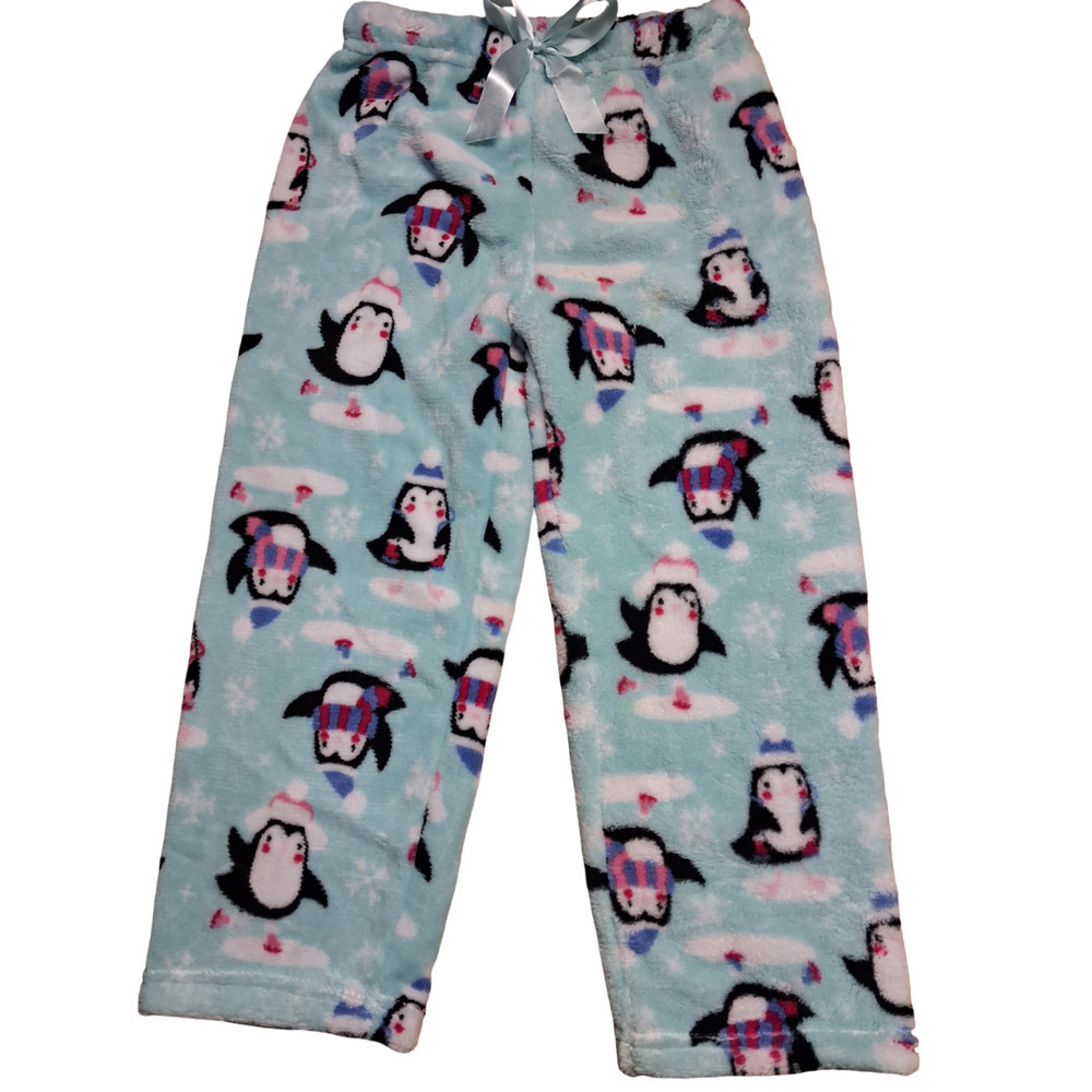 Bmagical Girls Fleece Pajama Pants Size 5 Penguin Print Blue Soft Lounge New